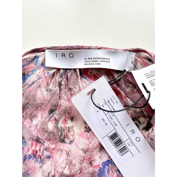 NWT IRO Pomea Pink Purple Ikat Sheer Silk Georgette Draped Blouse, Size 36/XS - Picture 9 of 11